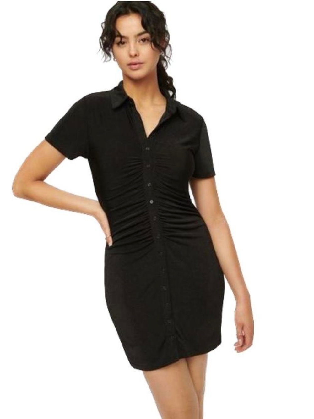 DYNAMITE ELISA BUTTON-FRONT SHORT SLEEVE DRESS